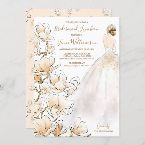  Gold Magnolia Bridesmaid Luncheon  Invitation