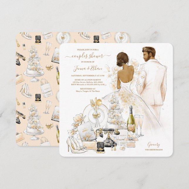 Gold Magnolia Couples Bridal Shower Invitation (Front/Back)