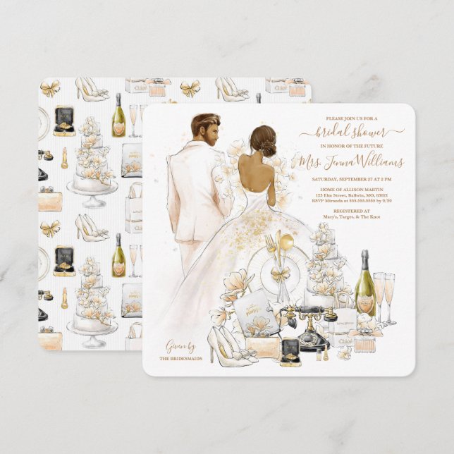 Gold Magnolia Dark Bride Bridal Shower Invitation (Front/Back)