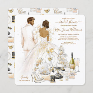 Gold Magnolia Dark Bride Bridal Shower Invitation