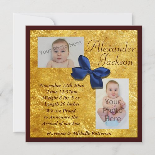 Gold  Mahogany Boys Birth Announcement