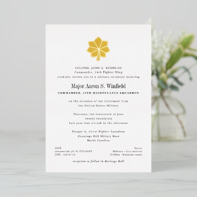 Gold Major Military Retirement Foil Invitation (Standing Front)