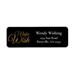 Gold Make a Wish Birthday Party Address Label