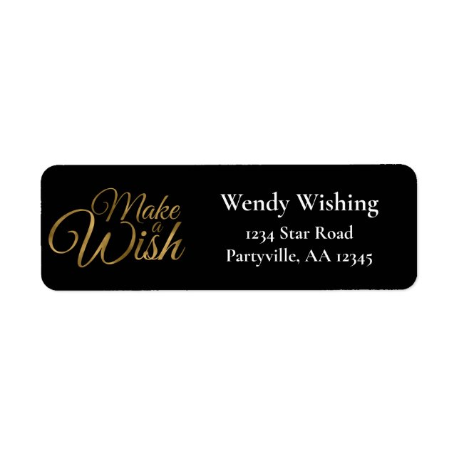 Gold Make a Wish Birthday Party Address Label (Front)