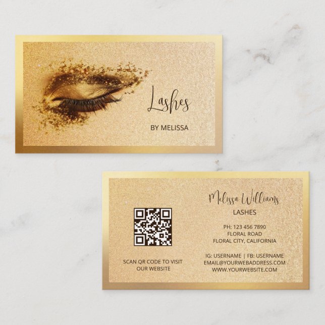 Gold Make Up Eye Lashes Business Card (Front/Back)