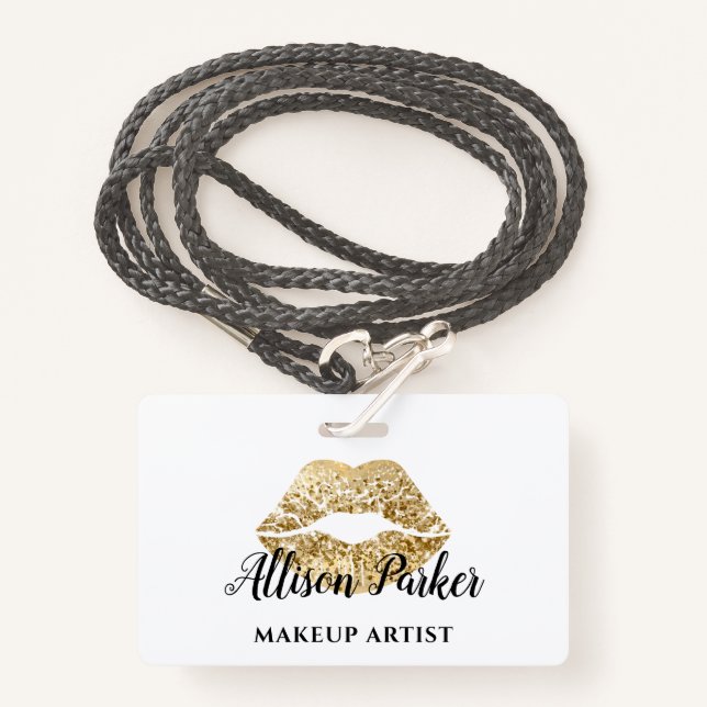 Gold MAKEUP ARTIST Logo Kiss Name Badge (Front with Lanyard)