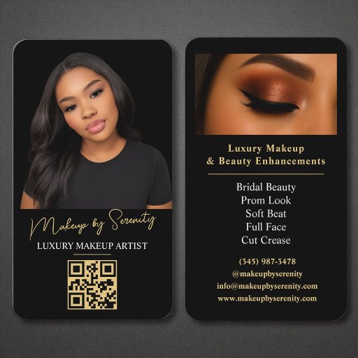 Customizable Gold Makeup Artist QR Code Luxury Black Beauty Business Card
