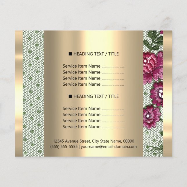 Gold Makeup Beauty Salon Rose Hair Nails Lace Flyer (Back)
