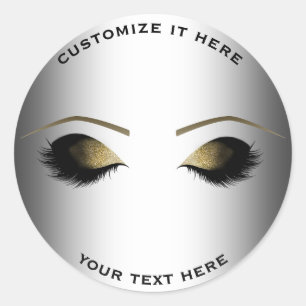Gold Makeup Eyelashes Glam Silver Personalized Classic Round Sticker