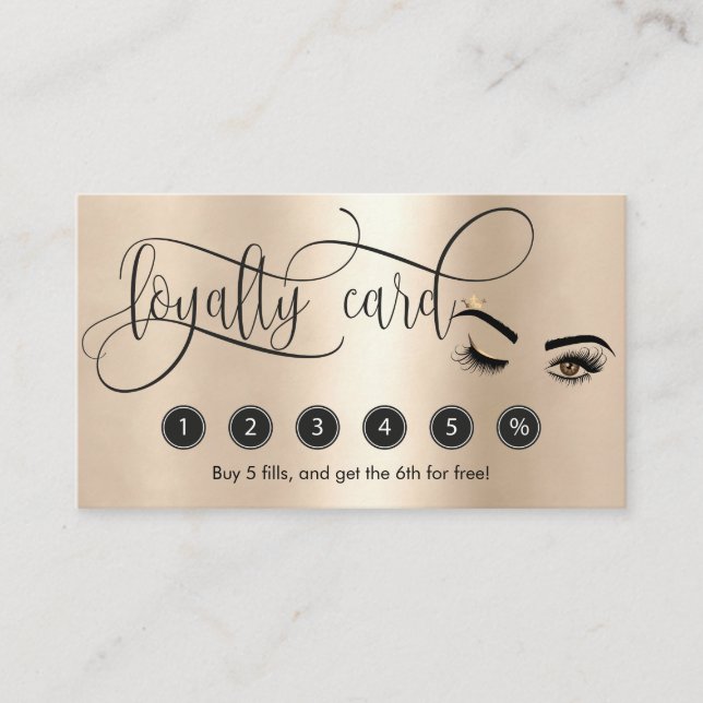 Gold Makeup Wink Eye Beauty Salon Loyalty Card (Front)