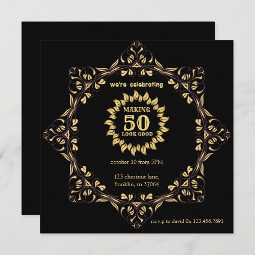Gold making 50 look good  birthday invitation