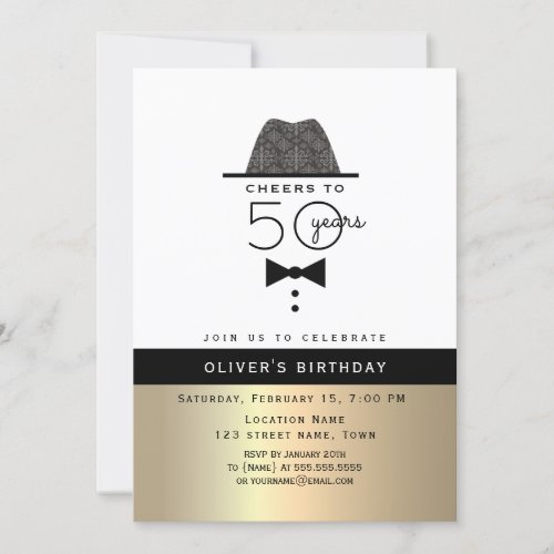 Gold Male 50th Birthday Invitation