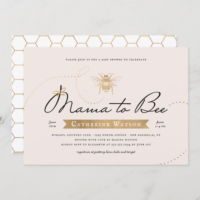 Gold Mama to Bee Baby Shower Invitation (Front/Back)