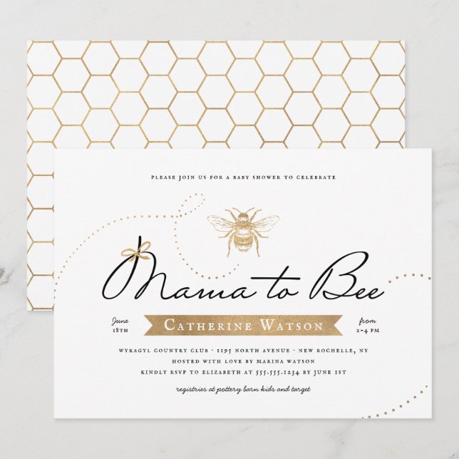 Gold Mama to Bee Baby Shower Invitation (Front/Back)
