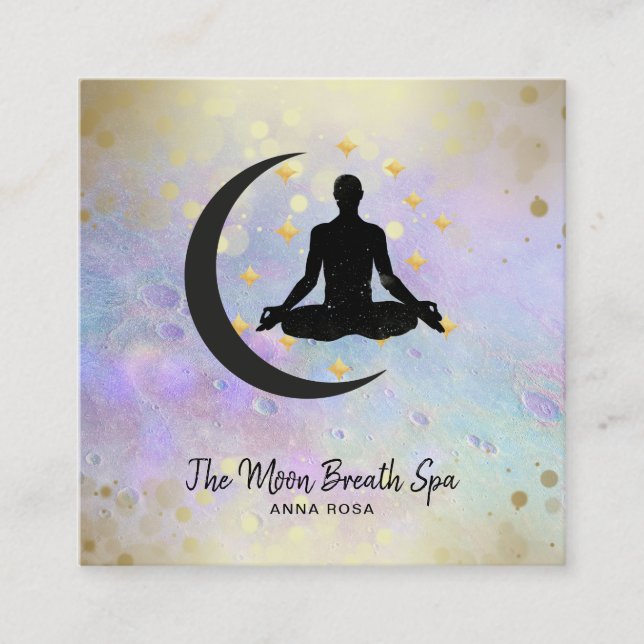 *~* Gold Man +  Moon Yoga Meditation Mindfulness Square Business Card (Front)