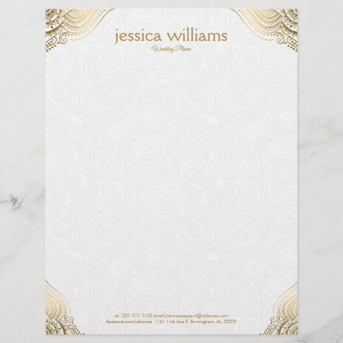 Gold Mandal Corners On White Paisley Background Letterhead