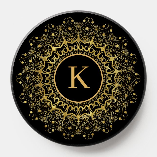 Gold mandal on black background  PopSocket (Popsocket)