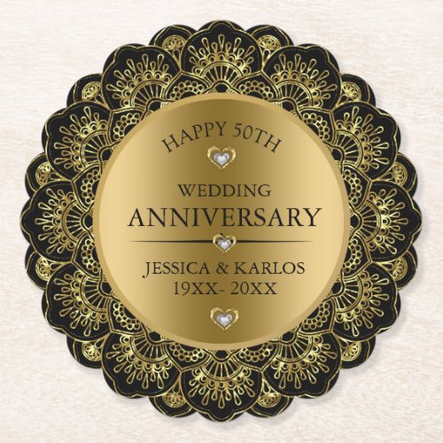 Gold mandala 50th gold wedding anniversary paper coaster