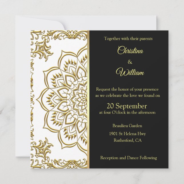 Gold Mandala And Black Wedding Invitation (Front)