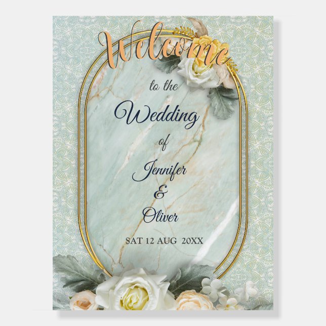 Gold Mandala background with White Roses Foam Boar Foam Board (Front)