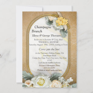Gold Mandala background with White Roses Invitation