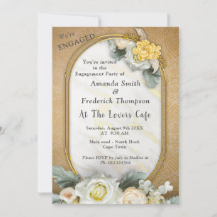 Gold Mandala background with White Roses Invitation