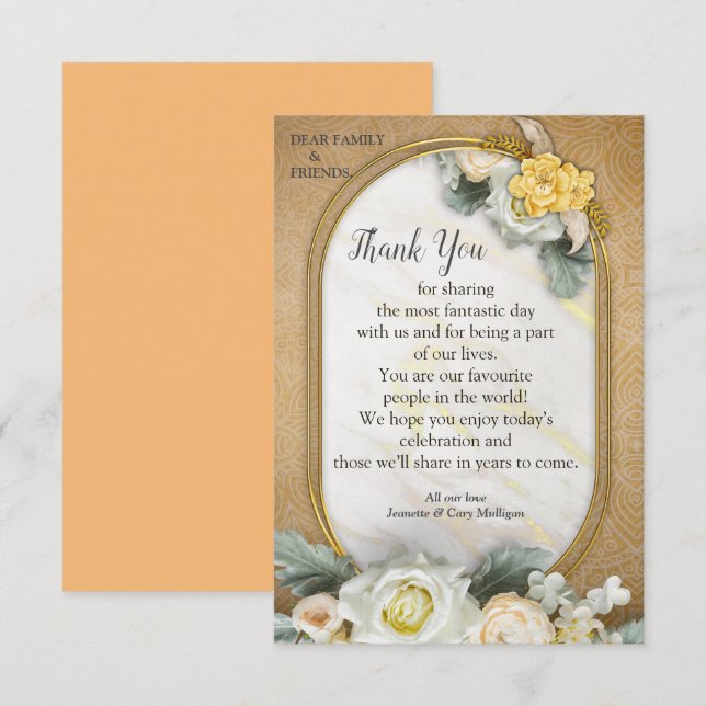 Gold Mandala background with White Roses  RSVP Card (Front/Back)