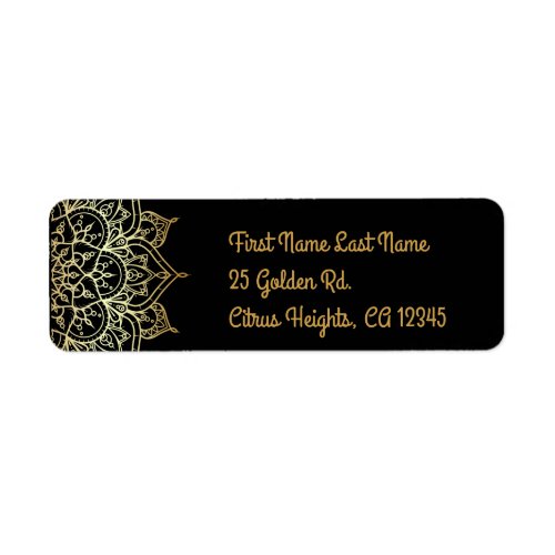 Gold Mandala  Black Chic Glam Modern Wedding Label