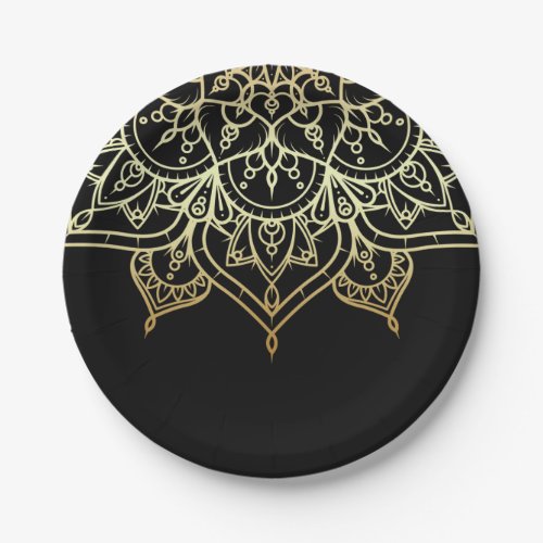 Gold Mandala Black Chic Modern Glam Party Paper Plates