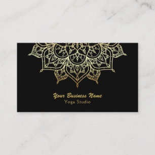 Gold Mandala Black Elegant Chic Modern Yoga Studio Business Card