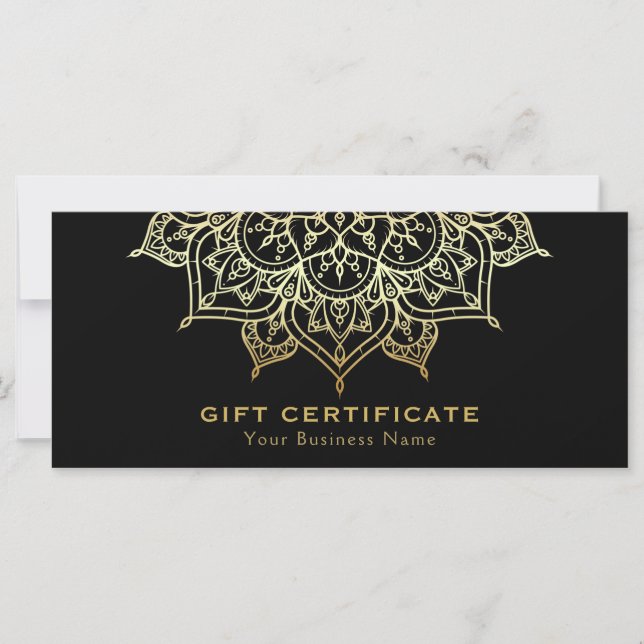 Gold Mandala Black Elegant Modern Gift Certificate (Front)