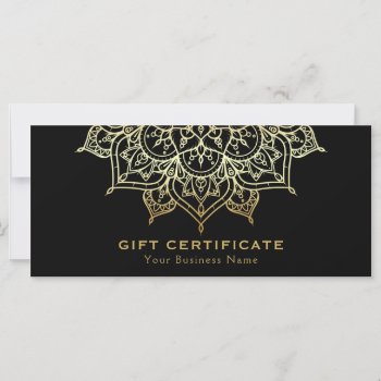 Gold Mandala Black Elegant Modern Gift Certificate by printabledigidesigns at Zazzle