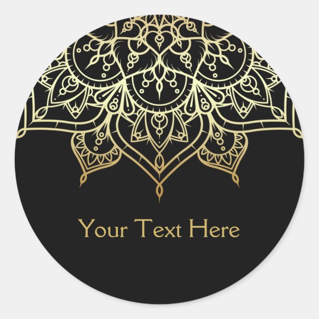 Gold Mandala Black Glam Chic Modern Glam Favor Classic Round Sticker (Front)