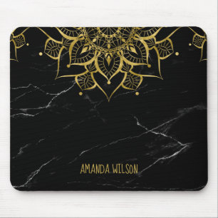 gold mandala black marble mouse pad