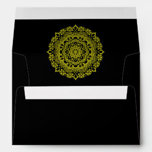 gold mandala black wedding envelope