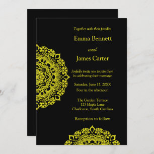 Gold mandala black wedding invitaion