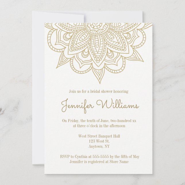 Gold mandala bridal shower invitations (Front)