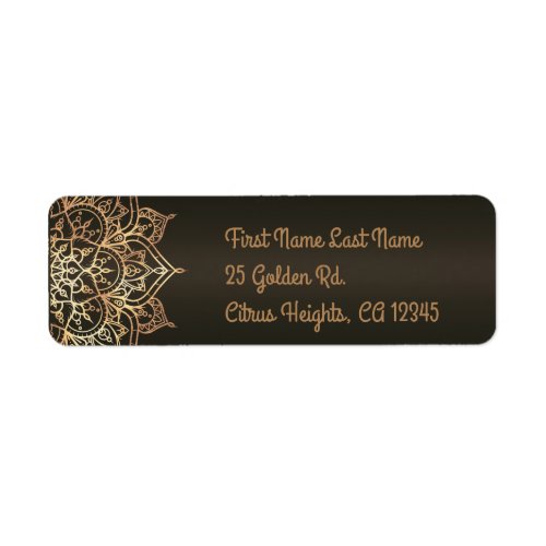 Gold Mandala Bronze Brown Glam Modern Wedding Label