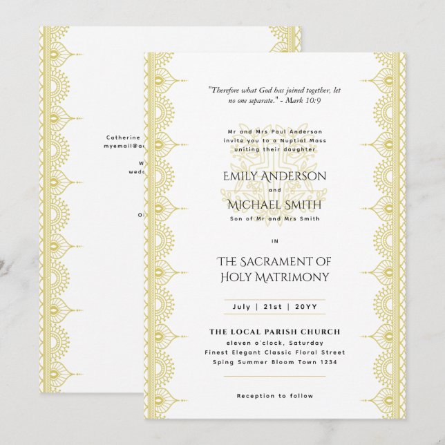 Gold Mandala Catholic Wedding Nuptial Mass Invitation (Front/Back)