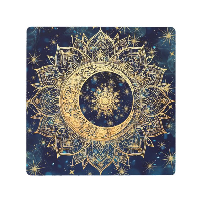Gold Mandala Celestial Aesthetic Moon Blue Galaxy  Metal Print (Front)