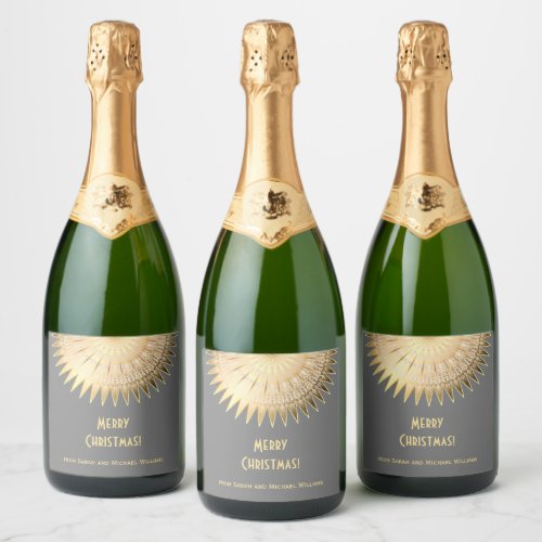 Gold Mandala Christmas Custom Text Sparkling Wine Label