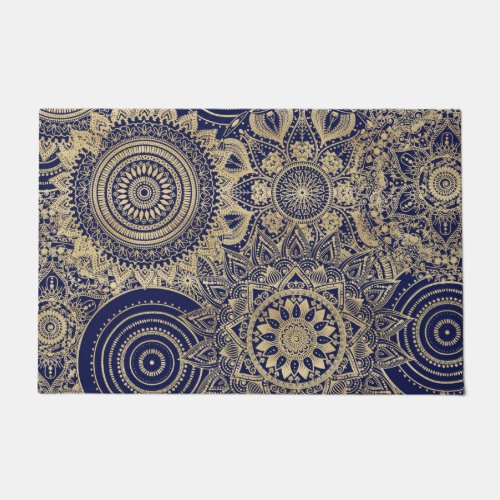 Gold Mandala Collection Blue Design Doormat