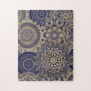 Gold Mandala Collection Blue Design Jigsaw Puzzle
