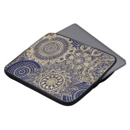 Gold Mandala Collection Blue Design Laptop Sleeve