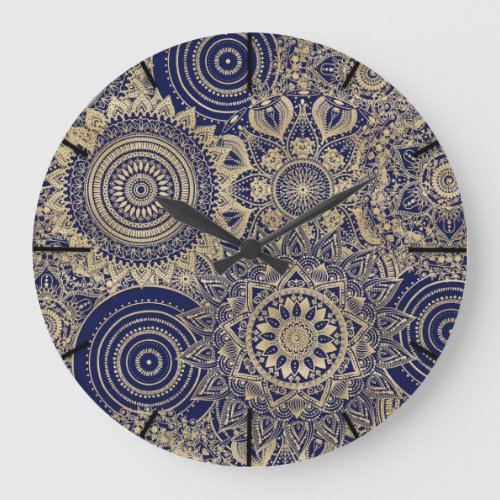 Gold Mandala Collection Blue Design Large Clock
