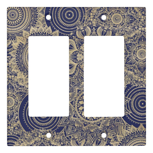 Gold Mandala Collection Blue Design Light Switch Cover (Front)