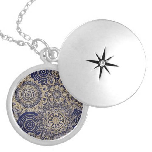 Gold Mandala Collection Blue Design Locket Necklace