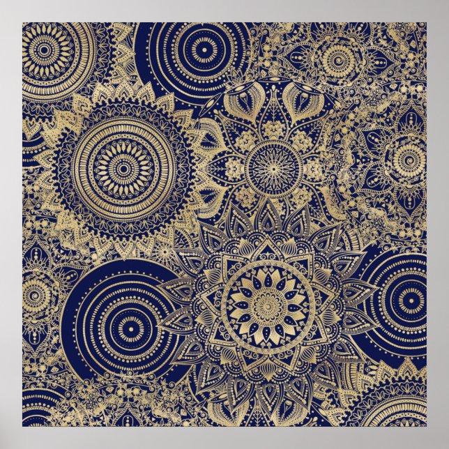 Gold Mandala Collection Blue Design Poster (Front)