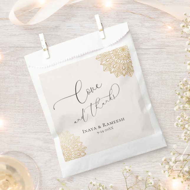 Gold Mandala Cream Wedding  Favor Bag (Clipped)