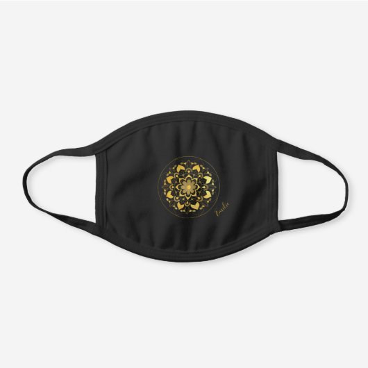 Gold Mandala Cute Custom Black Cotton Face Mask (Front)